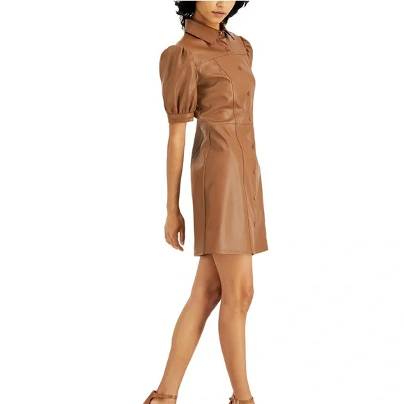 green emerald velvet dress Jess Faux Leather Button Front Dress or Duster in Simply Red Xs / Simply Red main image 1